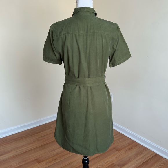 Crew Olive Green Utility Shirt Dress Tie Waist Pockets Size 6 - Picture 6 of 11